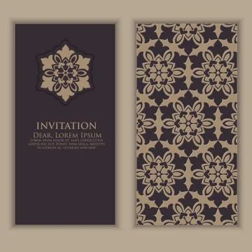 Invitation, cards with ethnic arabesque elements. Arabesque style design. Bus Stock Illustration