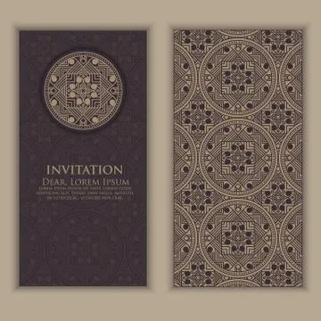 Invitation, cards with ethnic arabesque elements. Arabesque style design. Bus Illustrazione stock