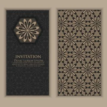 Invitation, cards with ethnic arabesque elements. Arabesque style design. Bus Stock Illustration
