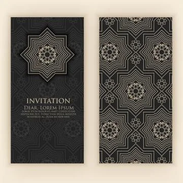 Invitation, cards with ethnic arabesque elements. Arabesque style design. Bus Illustrazione stock