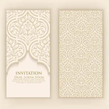 Invitation, cards with ethnic arabesque elements. Arabesque style design. Bus Stock Illustration