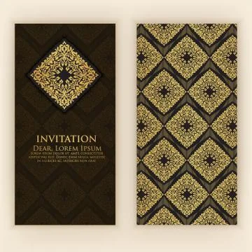 Invitation, cards with ethnic arabesque elements. Arabesque style design. Bus Stock Illustration