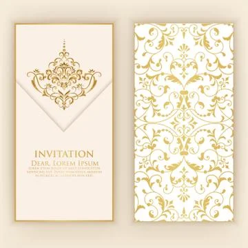 Invitation, cards with ethnic arabesque elements. Arabesque style design. Bus Stock Illustration