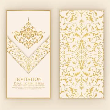 Invitation, cards with ethnic arabesque elements. Arabesque style design. Bus Illustrazione stock