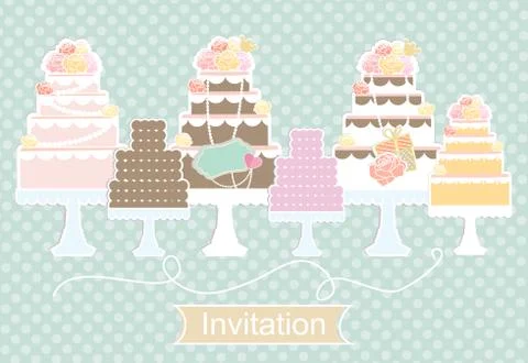 Invitation design with decorative cakes Stock Illustration