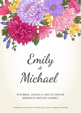 Invitation with flowers. Illustrazione stock