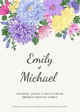 Invitation with flowers. Illustrazione stock