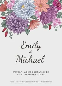 Invitation with flowers. Illustrazione stock
