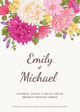 Invitation with flowers. Illustrazione stock