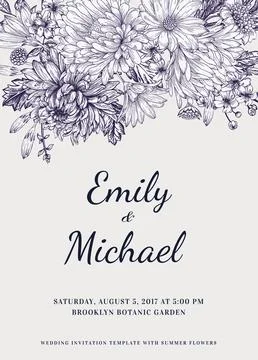 Invitation with flowers. Illustrazione stock