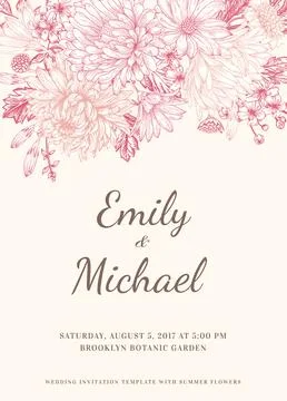 Invitation with flowers. Illustrazione stock
