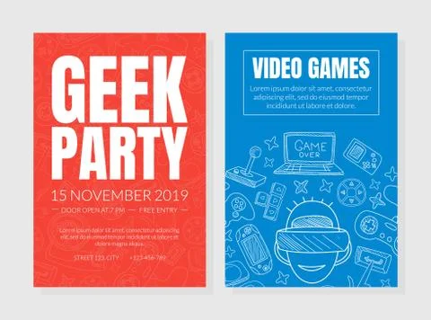 Invitation to a geek party with a pattern from the contours of computer and Illustrazione stock