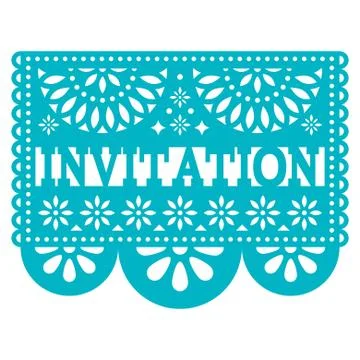 Invitation Papel Picado  vector design - party greeting card, Mexican pattern Stock Illustration