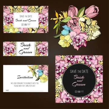 Invitation, save the date cards. Flowers invitation set Stock Illustration