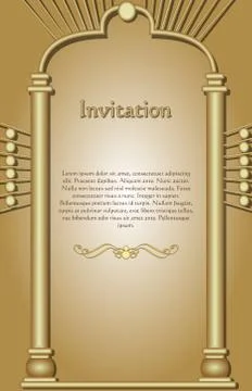 Invitation template in gold design, the frame represented as a 3d golden gate Ilustración de archivo