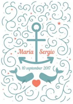 Invitation to the wedding in a marine theme. Stock Illustration
