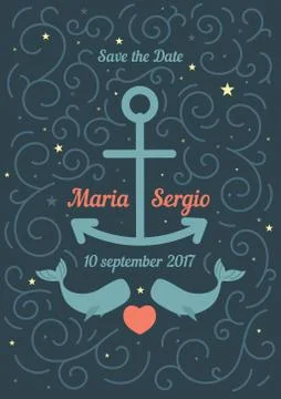Invitation to the wedding in a marine theme. Stock Illustration