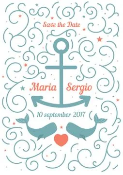 Invitation to the wedding in a marine theme. Stock Illustration