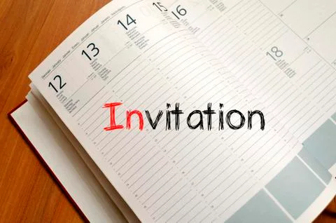 Invitation write on notebook Stock Photos
