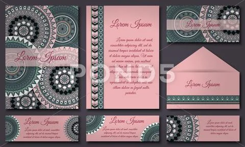 Invitations And Banners Template Set. Floral Mandala Pattern And Ornaments. O