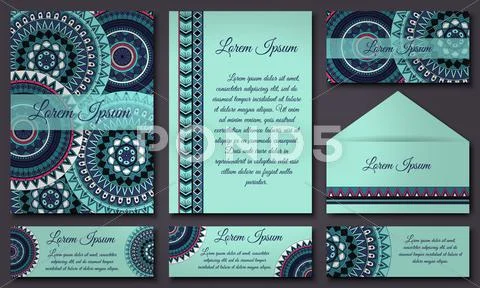 Invitations And Banners Template Set. Floral Mandala Pattern And Ornaments. O