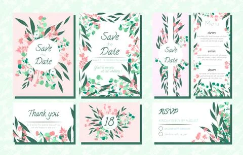 Invite Templates Set with Eucalyptus. Stock Illustration