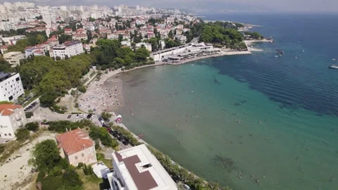 Inviting Bacvice Beach in Split, Croatia. Panorama of adriatic sea and Stock Footage 253289614
