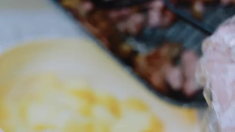 Inviting fine dining angle: garnishing the salad with crisp toppings Stock Footage 342198800