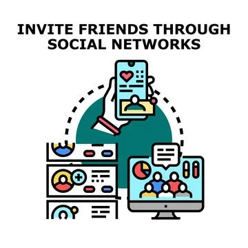 Inviting friends through social network and digital media Stock Illustration
