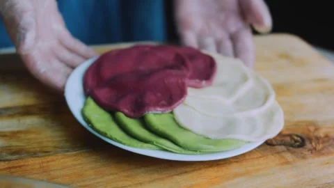 Inviting recipe scene: stacking handmade tortillas Stock Footage 342173524