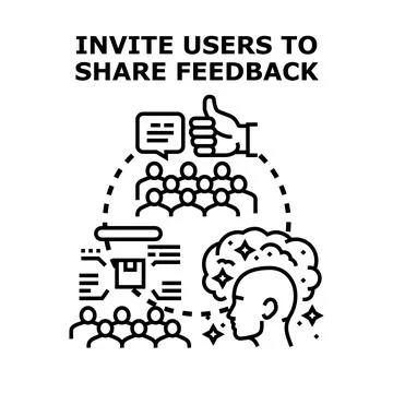 Inviting users sharing feedback for product improvement service evaluation Stock Illustration