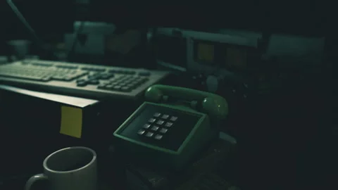 Inviting work environment featuring retro elements and soft illumination Stock Footage 335102577