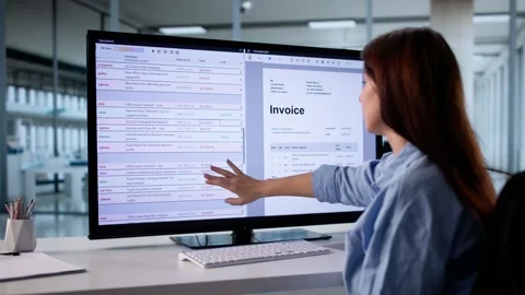Invoice Audit: Woman Analyzing Data And Invoices Stock Footage 321962621