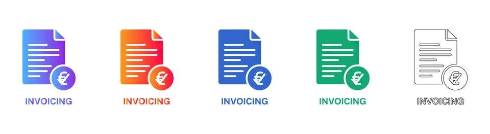 Invoice Billing Document Icons Set Stock Illustration