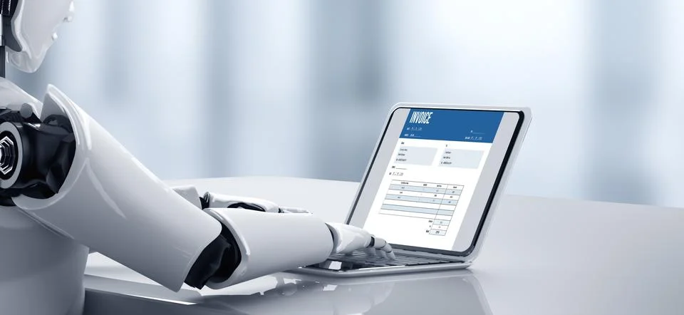 Invoice on computer screen from accounting application. Snugly. Illustrazione stock