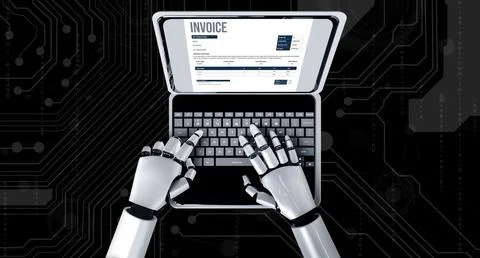 Invoice on computer screen from accounting application. Snugly. Illustrazione stock