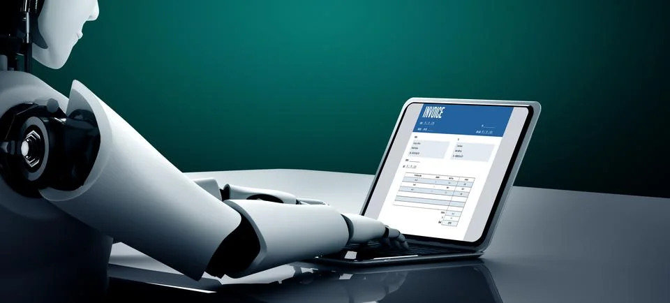 Invoice on computer screen from accounting application. Snugly. Illustrazione stock