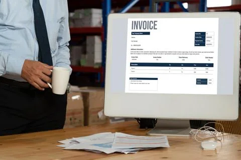 Invoice on computer screen from accounting application. Snugly. 写真素材
