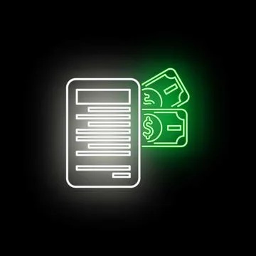 Invoice document and money bill neon icon Stock Illustration
