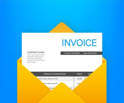 Invoice document coming out of yellow envelope Stock Illustration