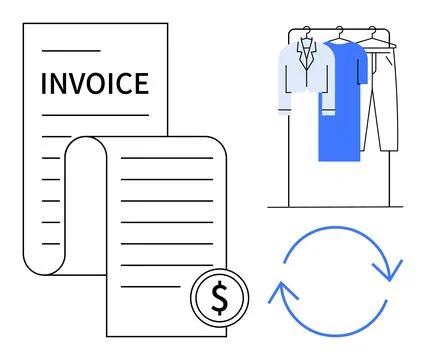 Invoice document with dollar sign and hanging clothes symbolizing laundry or  イラスト素材