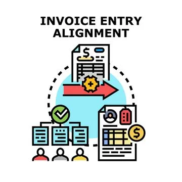 Invoice entry alignment process for business finances Stock Illustration