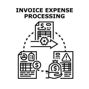 Invoice expense processing workflow calculating payment financial operation Stock Illustration