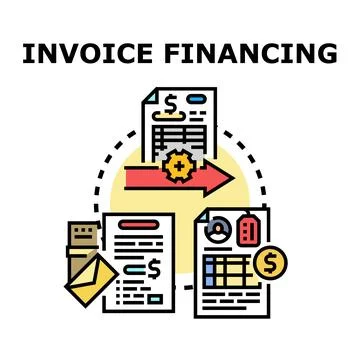 Invoice financing process with financial documents moving Ilustración de archivo