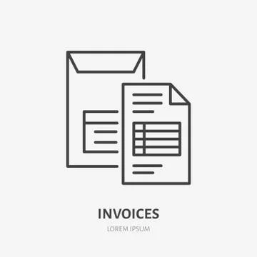 Invoice flat line icon. Document delivery in envelope sign. Thin linear logo for Stock Illustration