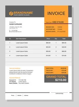 Invoice form. Work sales order template, paper sheet with table, minimalist Stock Illustration
