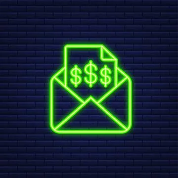 Invoice icon , email message received with bill document, flat style open Stock Illustration