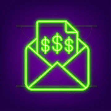 Invoice icon , email message received with bill document, flat style open Illustration