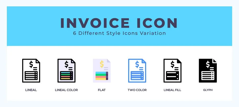 Invoice icon set with different styles. Design elements for logo. Vector il.. Stock Illustration