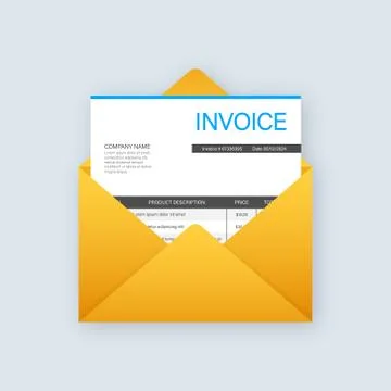 Invoice icon vector, email message received with bill document, flat style op Illustration